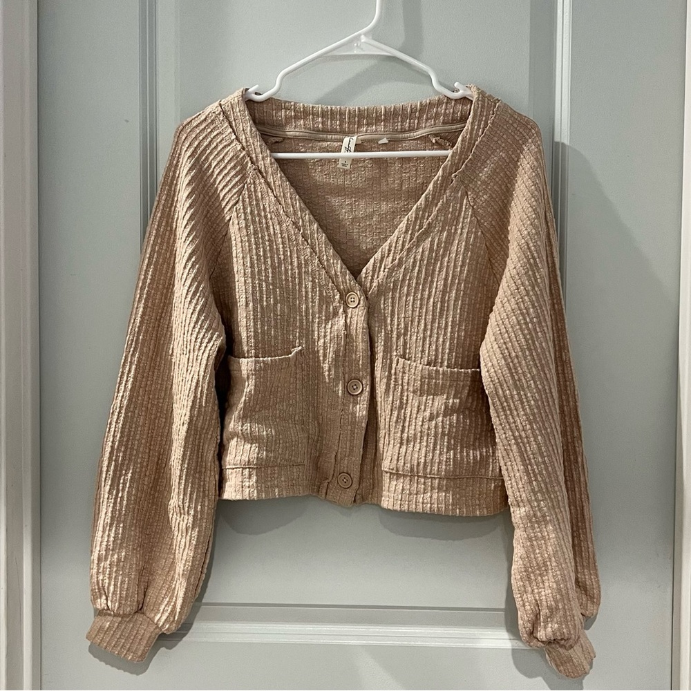 Pacsun LA Hearts Tan Oversized Ribbed Cardigan with Pockets